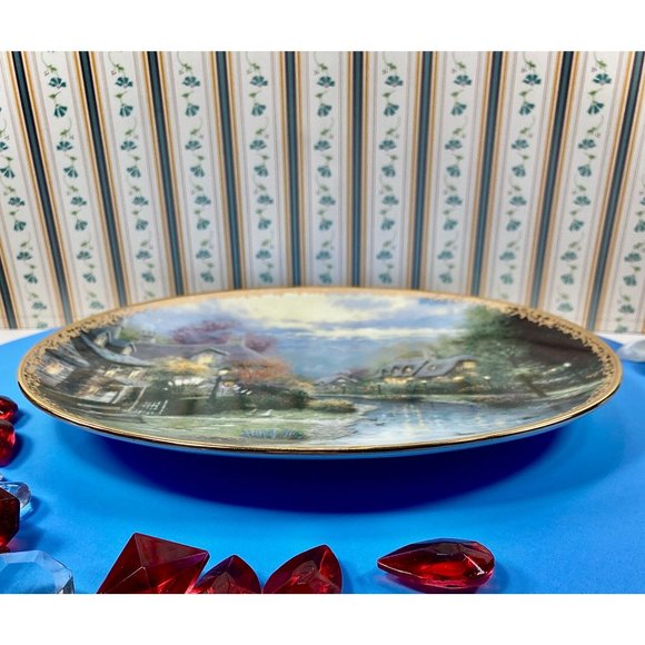 Thomas Kinkade plate,  Lamplight Village limited edition, porcelain, oval, cute! - Picture 7 of 11